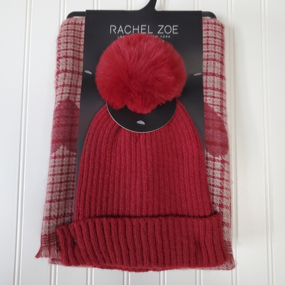 Rachel Zoe Red Heart Beanie Scarf Set NWT